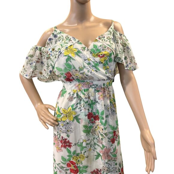 Nanette Lepore Floral Cold Shoulder Maxi Dress Ruffle Hem Summertime Dress Sz 6 - Picture 4 of 10